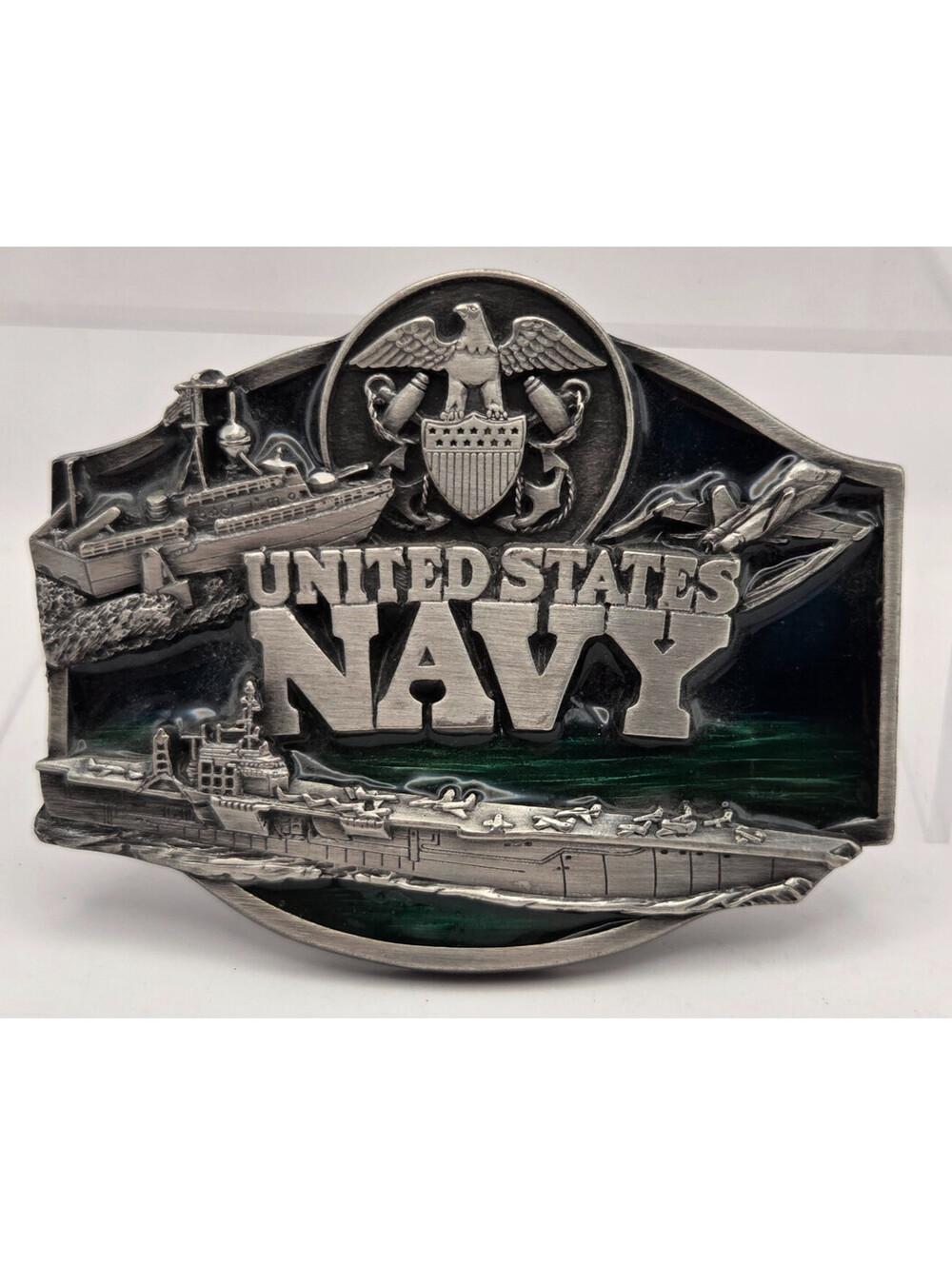Vintage 1987 Siskiyou United States Navy Belt Buckle G-50 Pewter Enamel USA